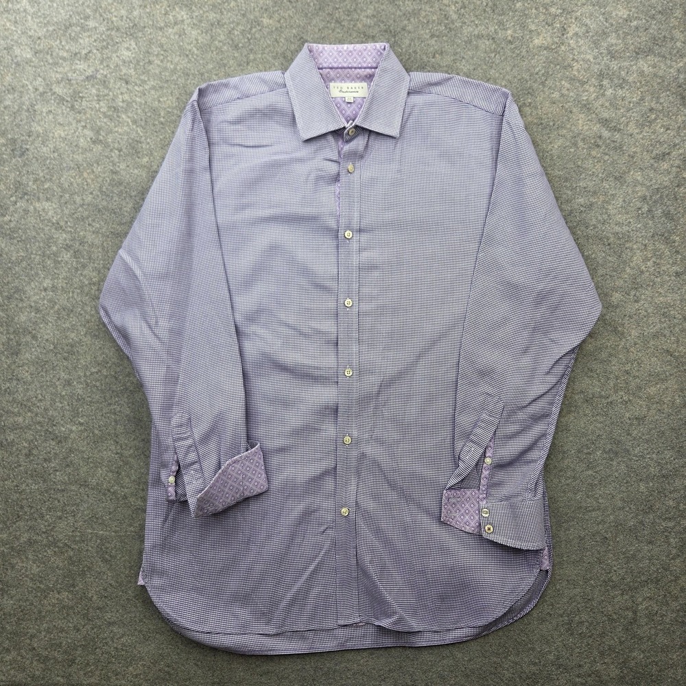 Ted Baker Shirt Men 15.5 32/33 Endurance Geometric 100% Cotton Dress Long Sleeve
